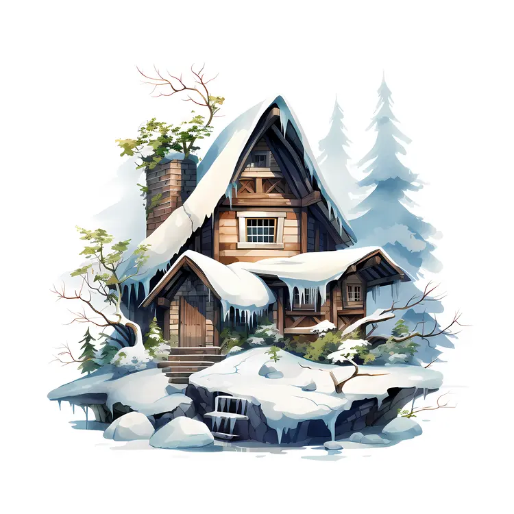 Charming Wooden Cottage in Snowy Forest