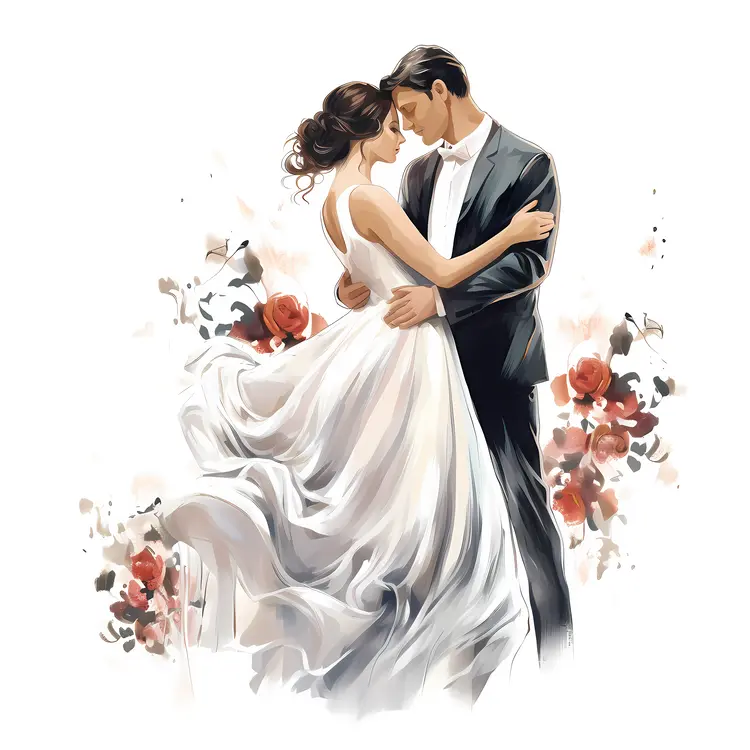 Graceful Wedding Couple with Floral Background
