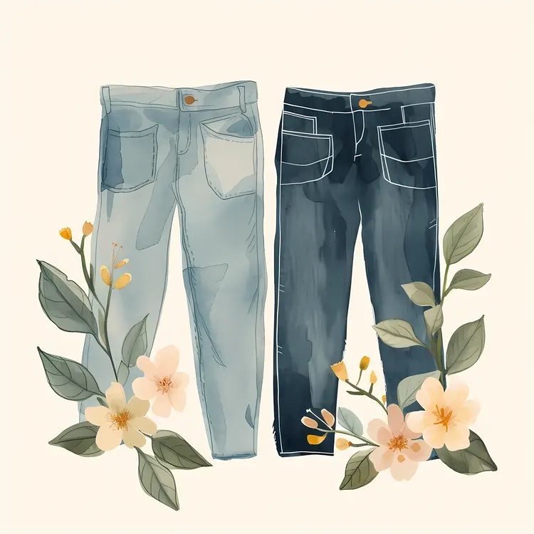 Trendy Jeans with Floral Decorations
