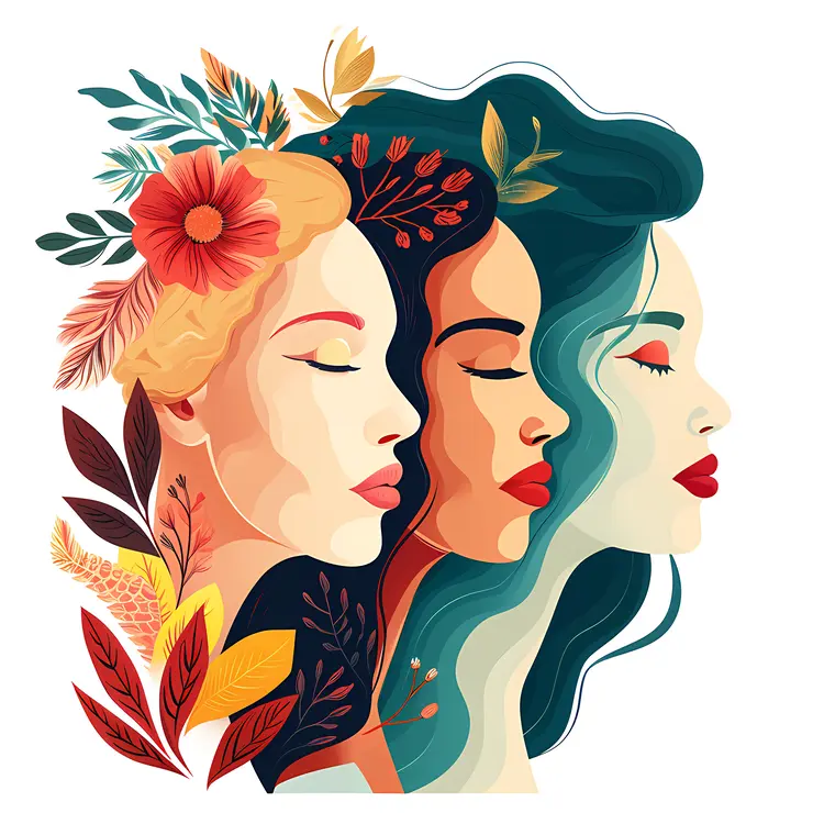 Three Women with Floral Elements