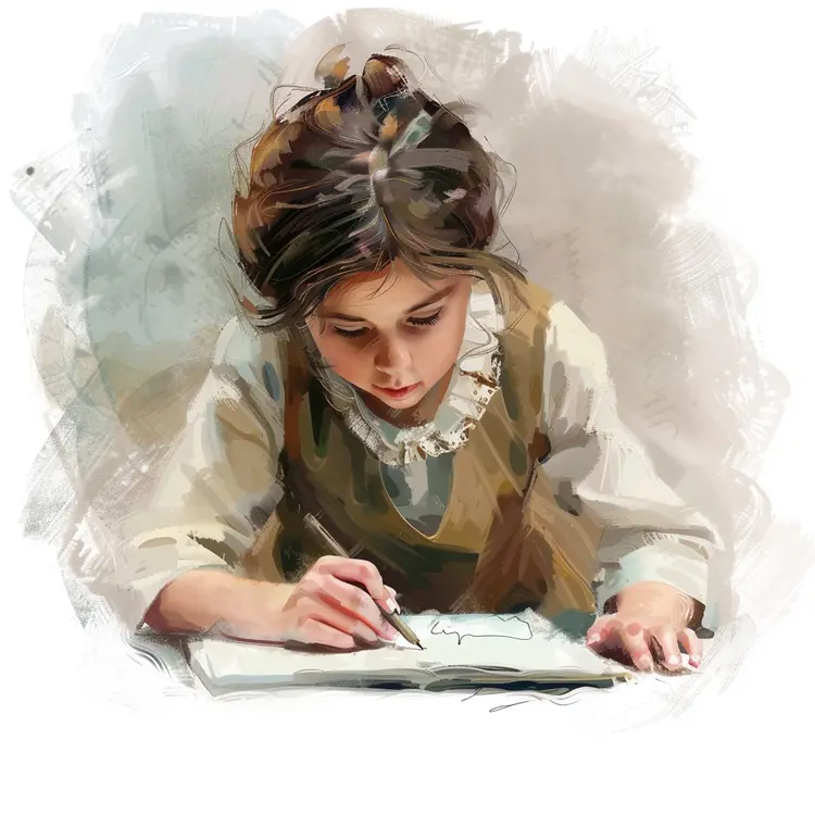 Focused Girl Writing in Notebook