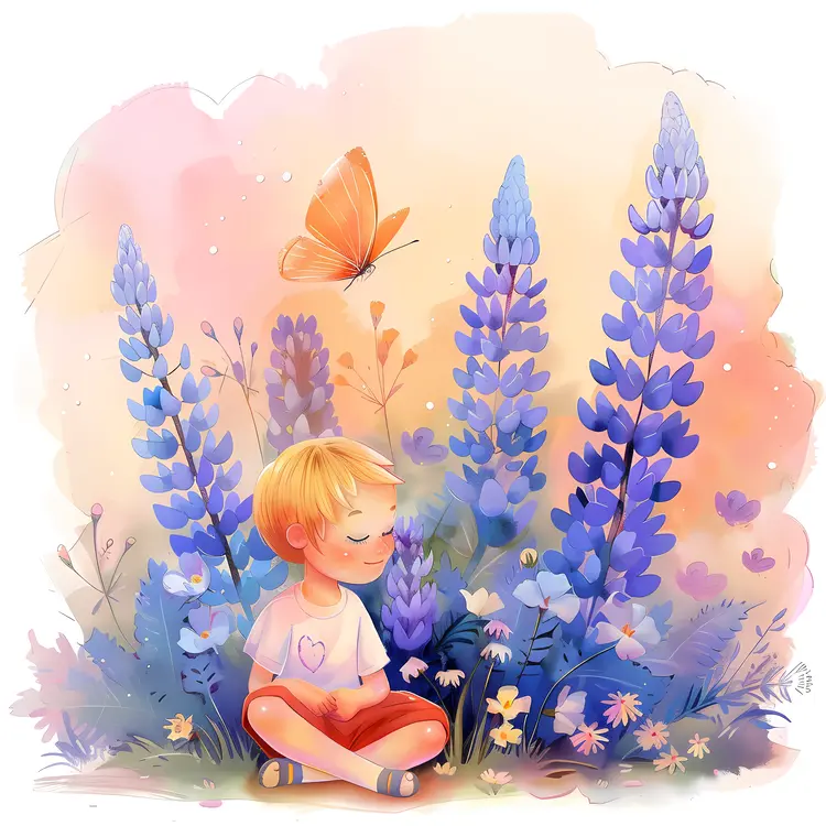 Boy Sitting with a Butterfly