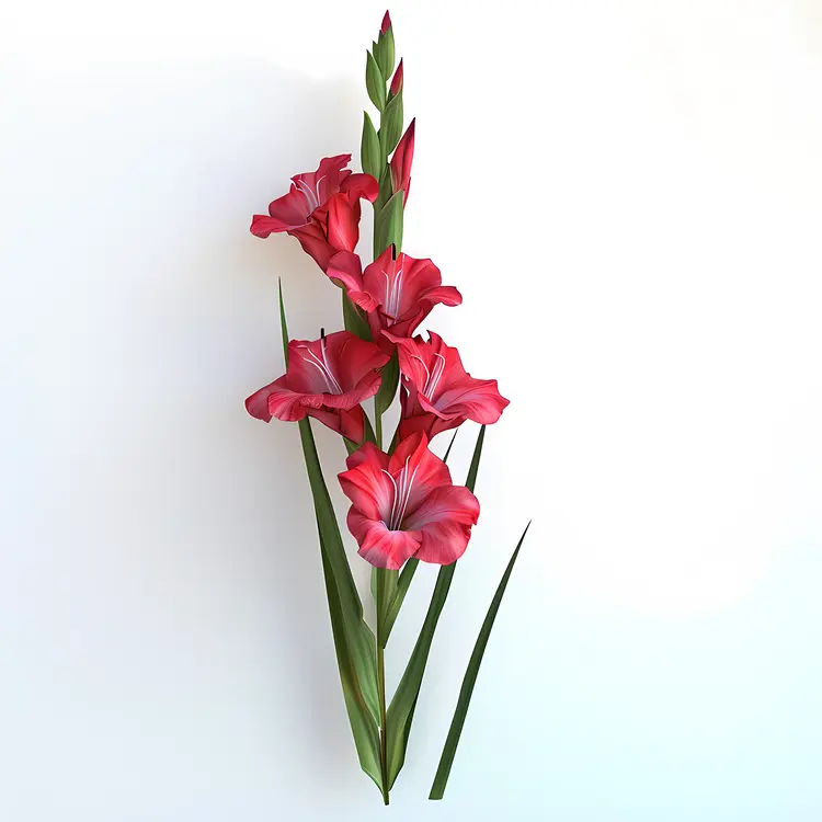 Red Gladiolus Blooming in Garden