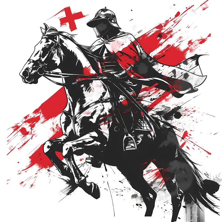 Knight on Horse with Red Cross Flag