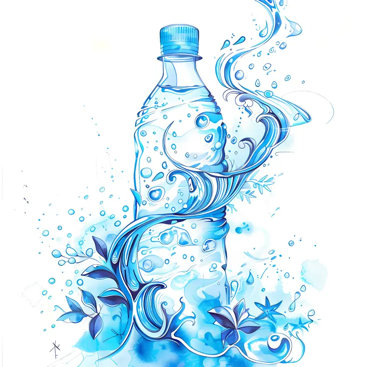 Artistic Water Bottle with Nature Elements