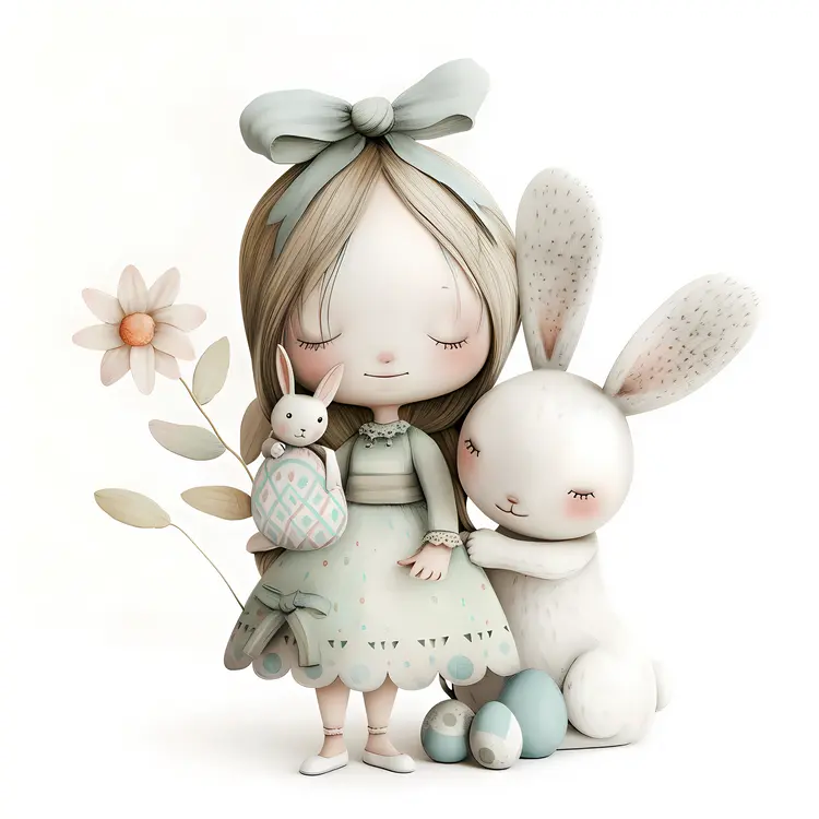 Cute Girl with Bunny Illustration
