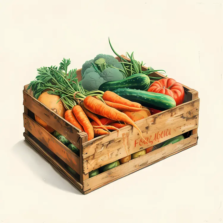 Wooden Crate of Fresh Vegetables