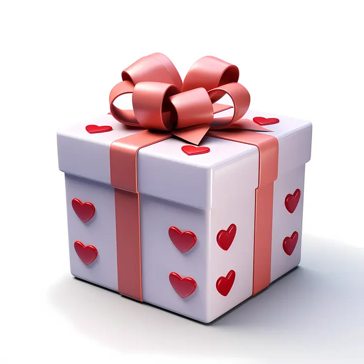 Gift Box with Hearts and Ribbon for Valentine's Day