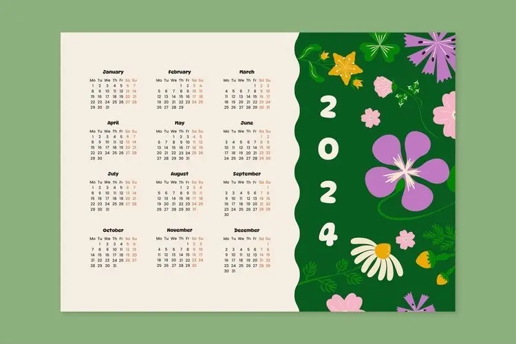 2024 Calendar with Floral Design