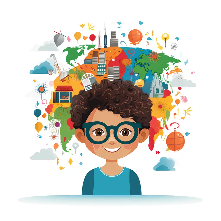 Curious Child with Glasses Illustration