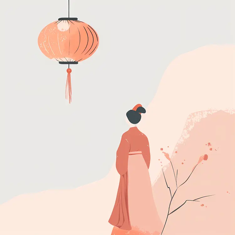 Red Hanging Lantern with Woman