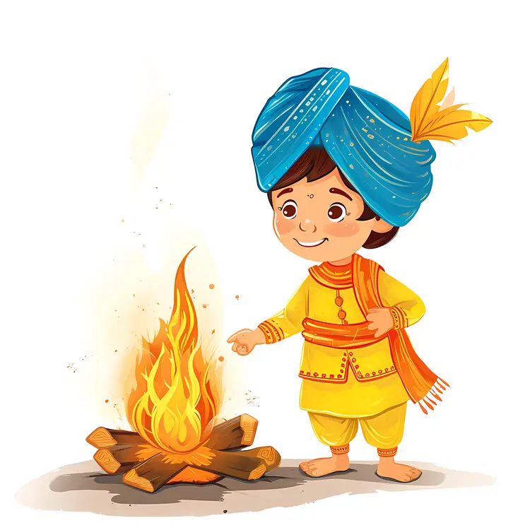 Boy Standing near Bonfire