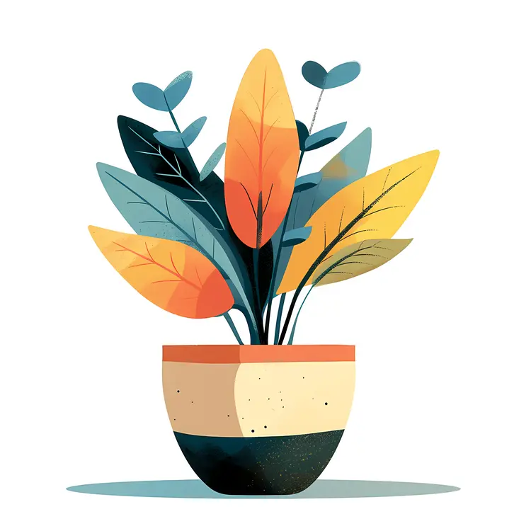 Colorful Flower Pot with Autumn Leaves