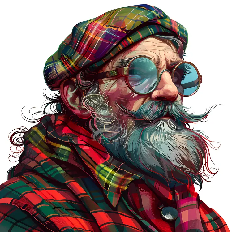 Elderly Man in Plaid Outfit Illustration