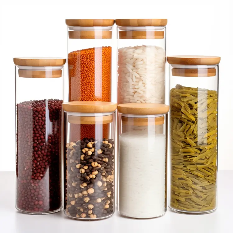 Glass Jars with Grains for Kitchen Storage