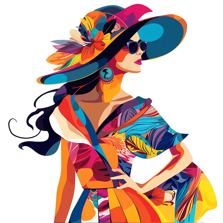 Vibrant Woman in Colorful Outfit and Hat