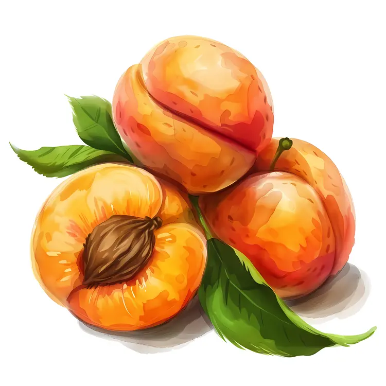 Cluster of Apricots with Leaves