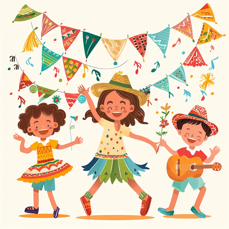 Children Dancing with Festive Banners