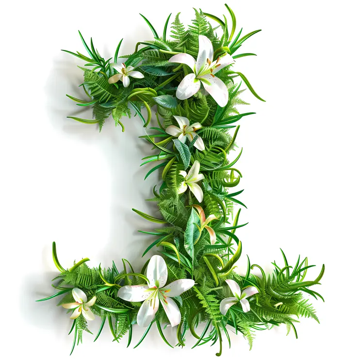 Number 1 with White Flowers and Green Leaves