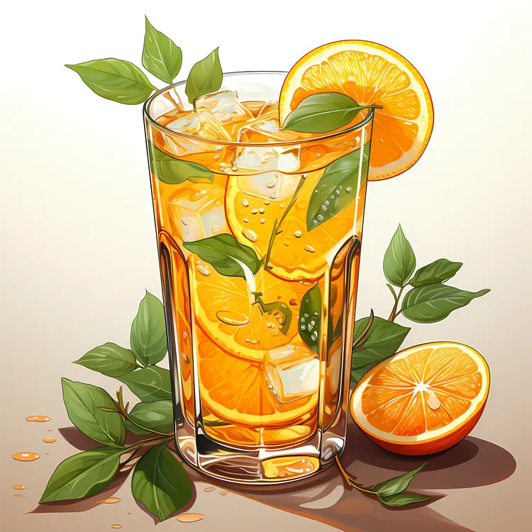 Orange Drink with Orange Slices and Mint Leaves