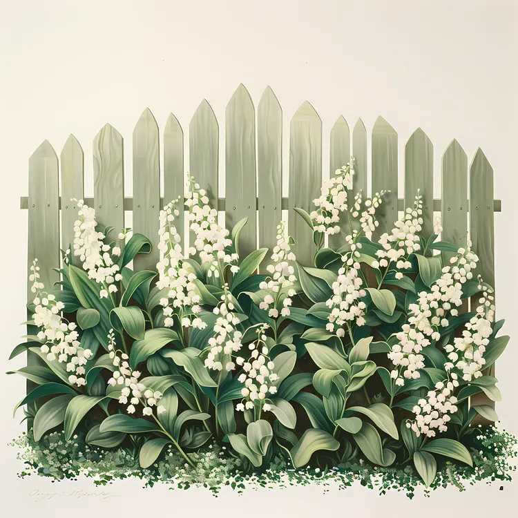 White Lily of the Valley on Green Fence