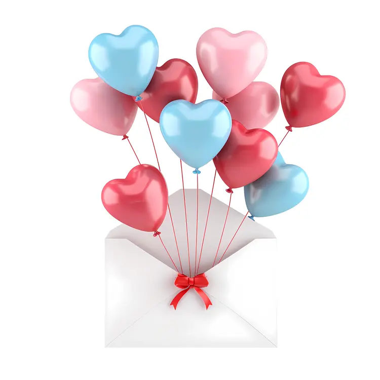 Heart Balloons with Love Envelope