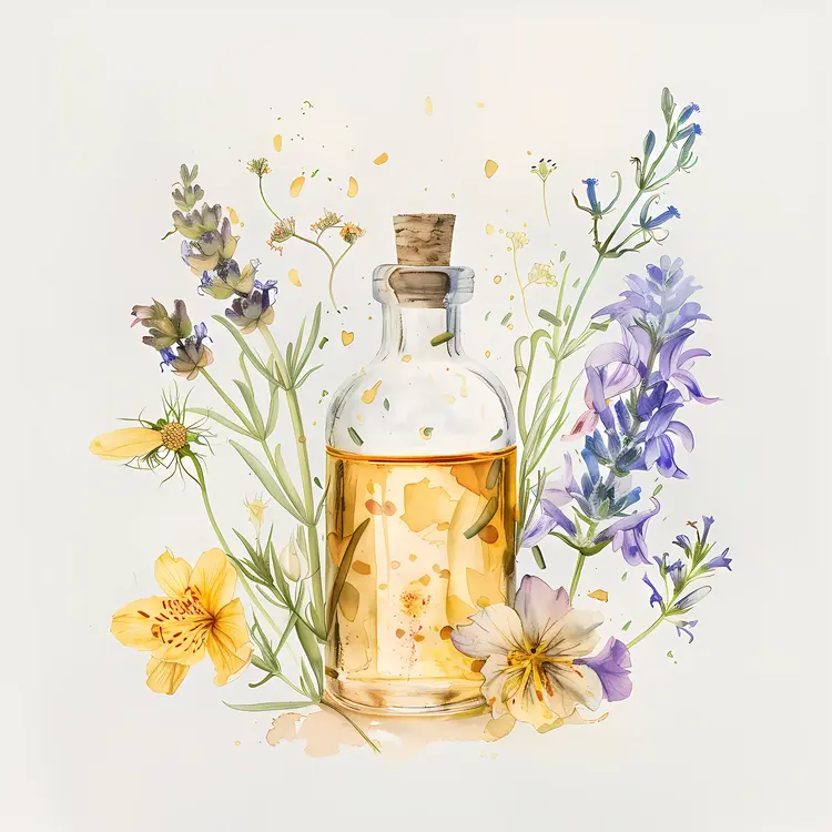 Essential Oil Bottle with Delicate Flowers