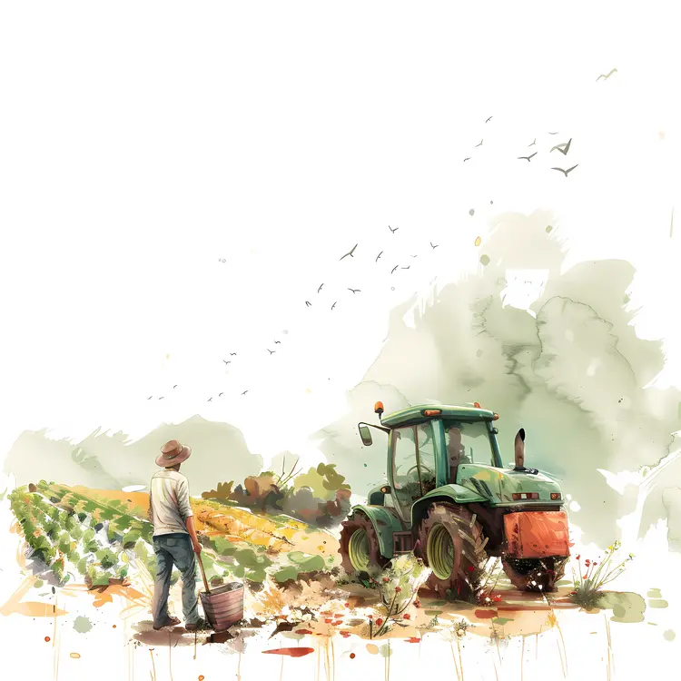 Farmer and Tractor in the Field