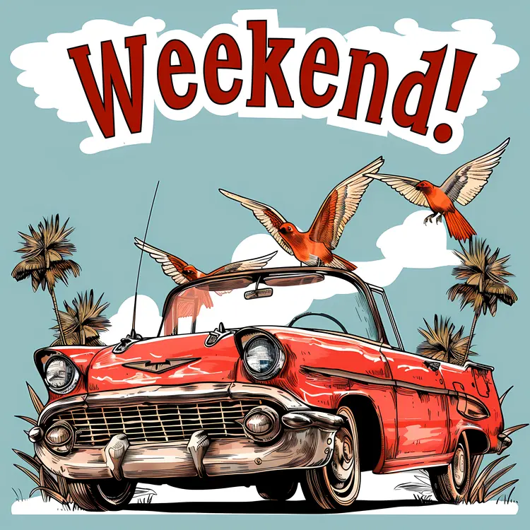 Vintage Car with Weekend Text