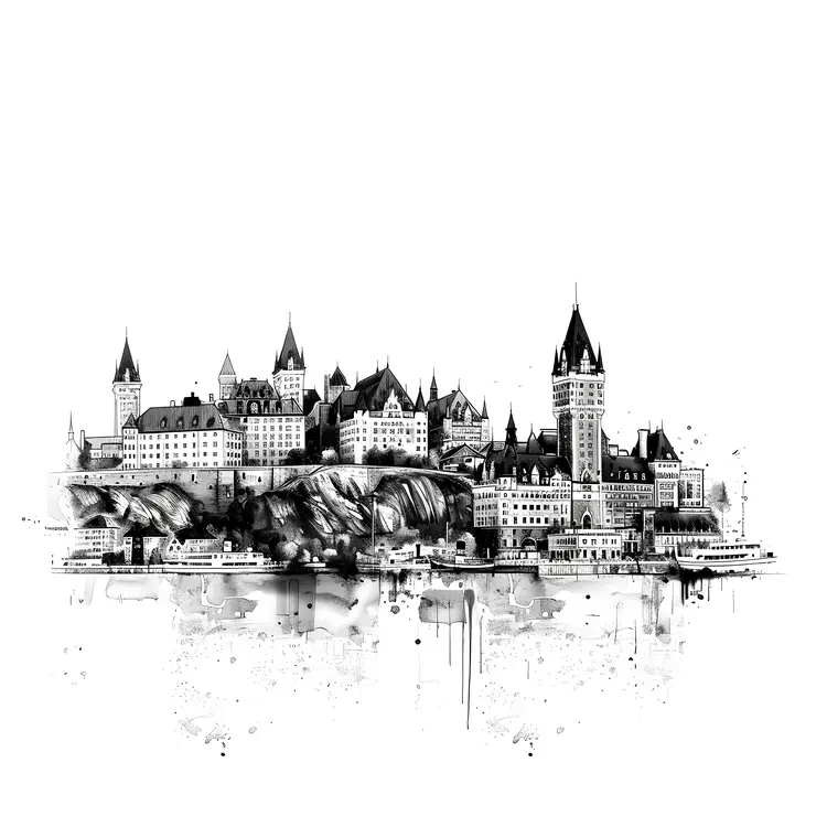 Black and White Cityscape Illustration