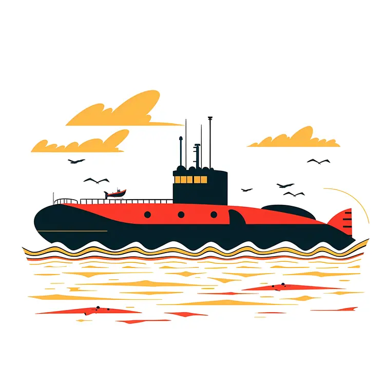 Red and Black Submarine Illustration