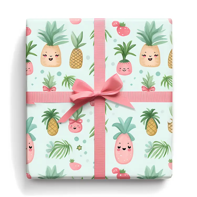Cute Pineapple Pattern Gift Box with Pink Ribbon