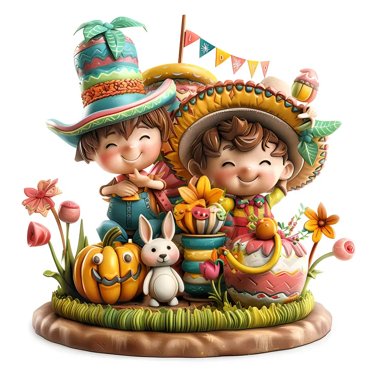 Colorful Cute Figurines with Flowers