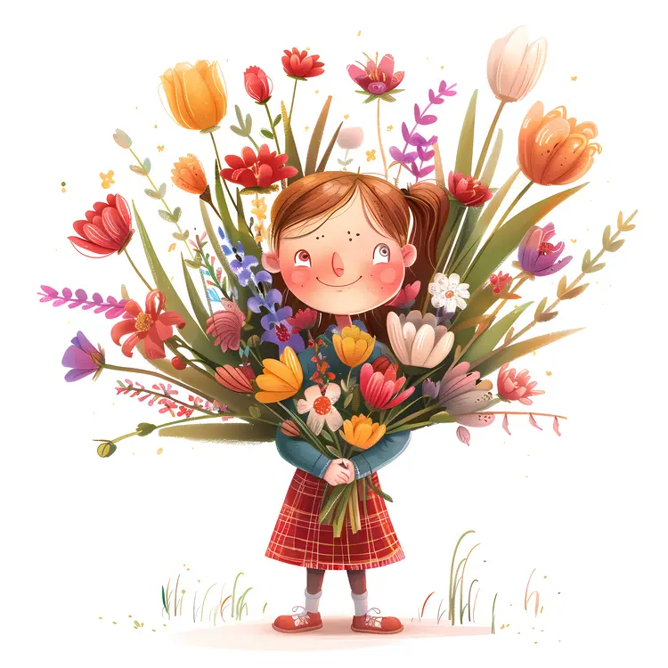 Girl Holding a Large Bouquet of Flowers