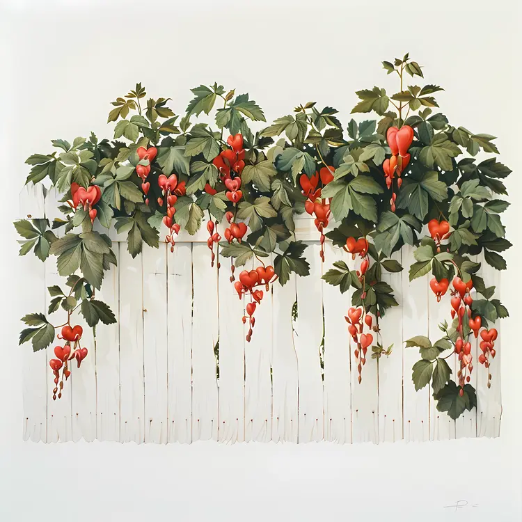 Red Heart-Shaped Flowers on White Fence