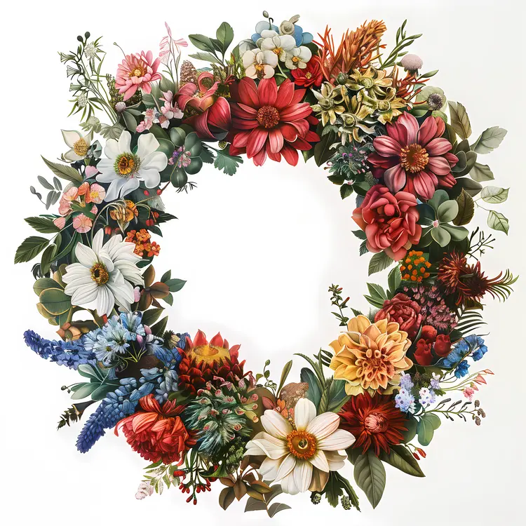 Colorful Floral Wreath with Various Flowers