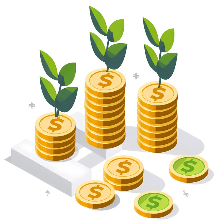 Coins with Plants Representing Financial Growth