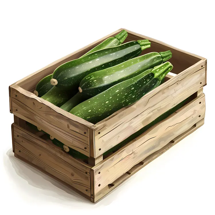 Green Zucchinis in a Wooden Crate