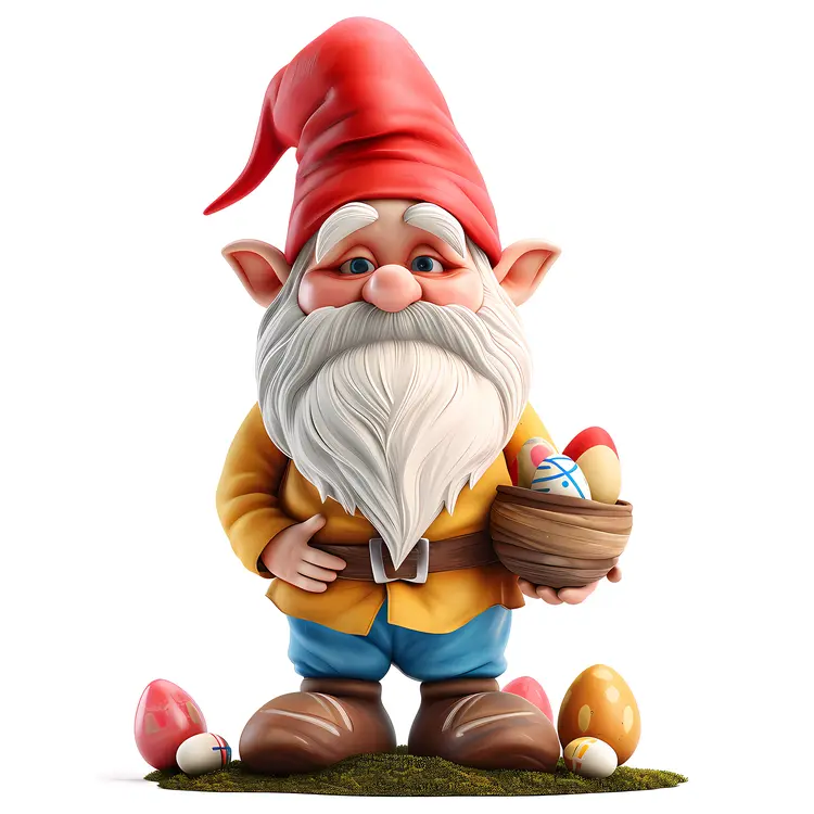 Gnome with Basket of Easter Eggs