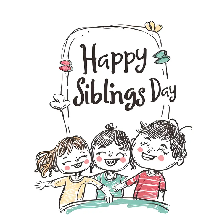 Happy Siblings Day Cartoon Illustration with Three Kids
