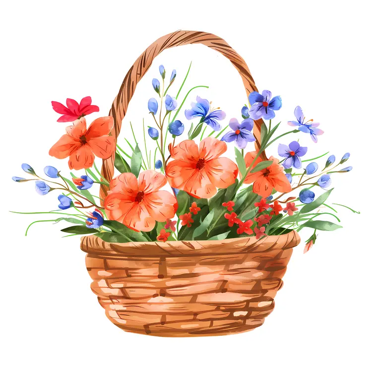 Vibrant Flower Basket Illustration