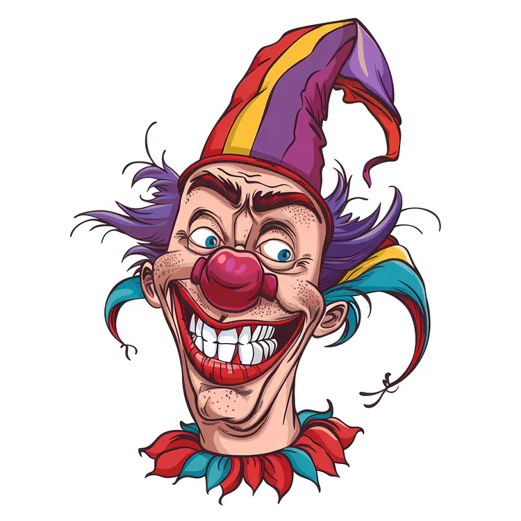 Grinning Clown with Colorful Hat