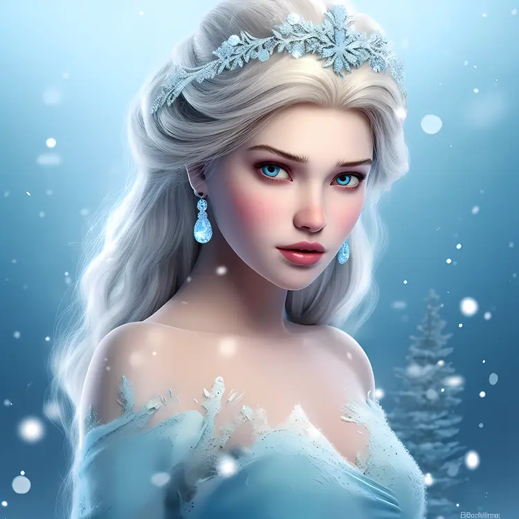Snow Queen with Blue Dress and Earrings
