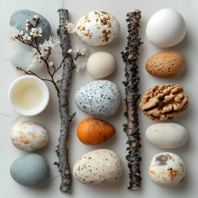 Natural Eggs with Branches and Nuts