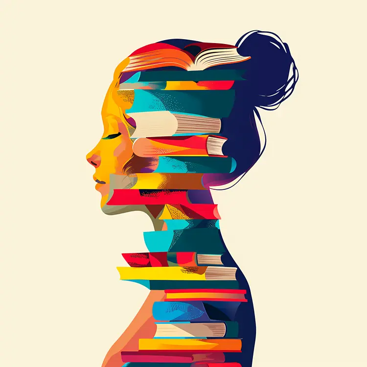 Colorful Abstract Face Silhouette with Books