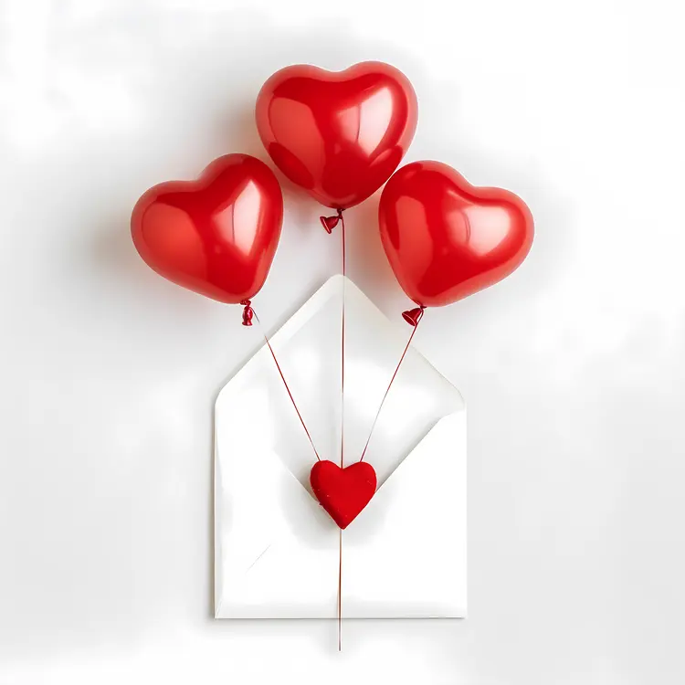 Red Heart Balloons with Envelope