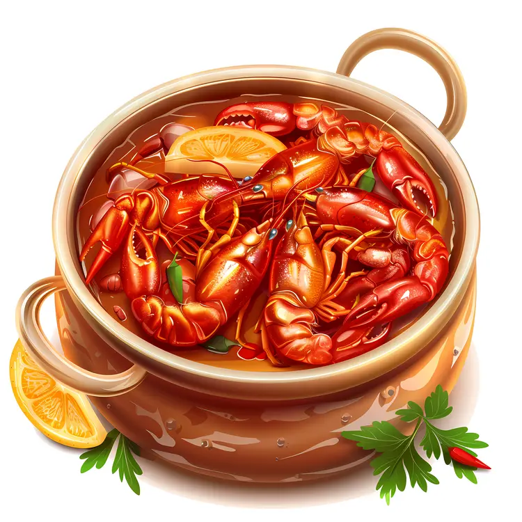 Boiled Crawfish in Pot
