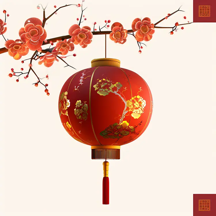 Red Lantern and Flowers for Chinese New Year