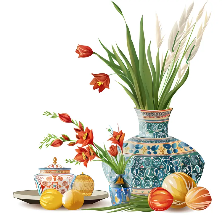 Decorative Vase with Flowers and Fruits