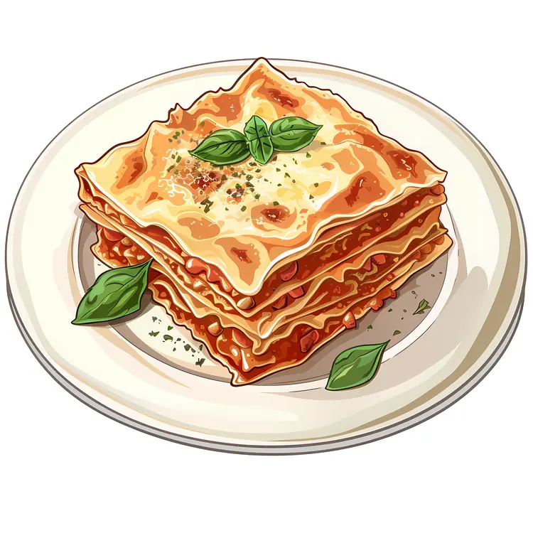 Classic Lasagna with Basil Leaves